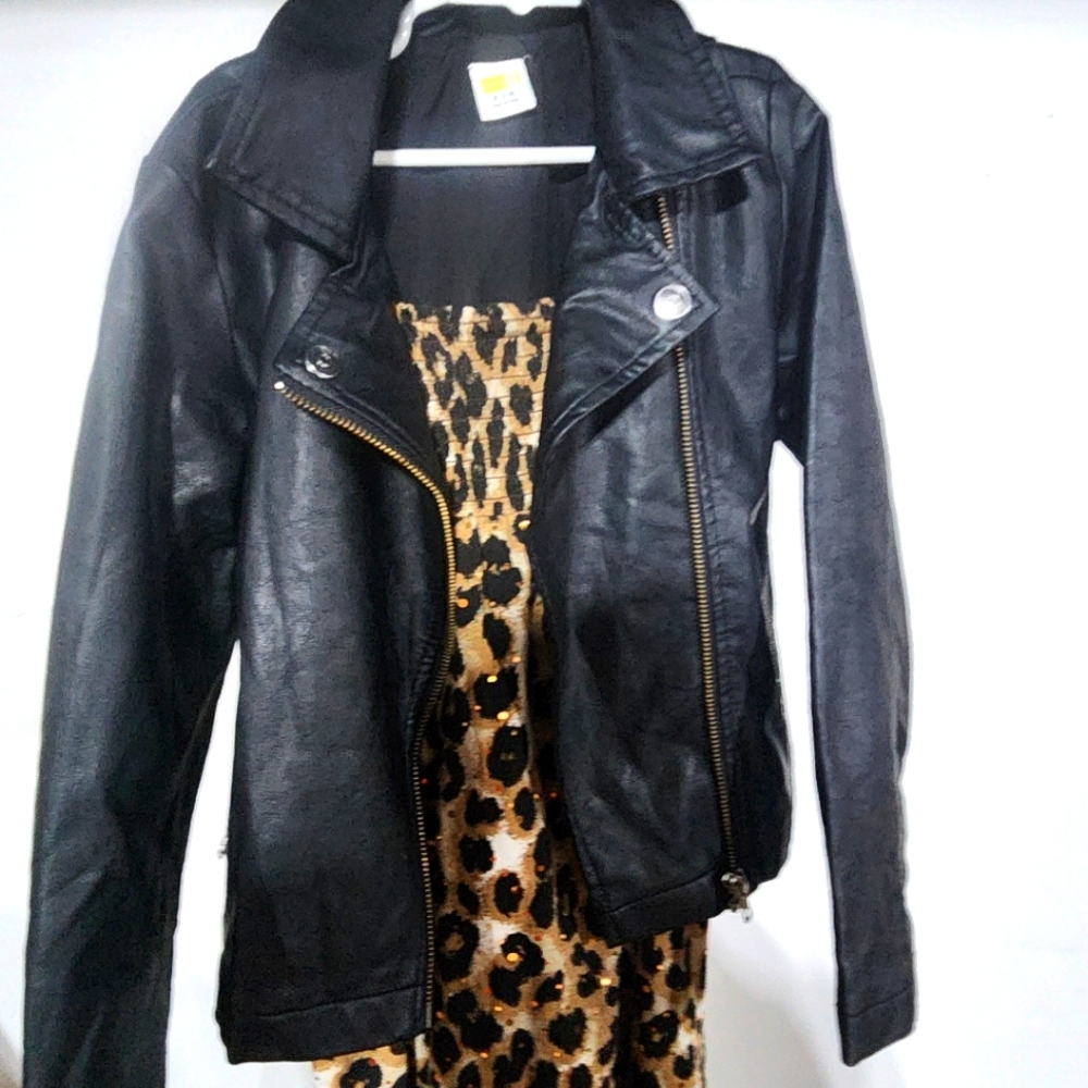 Justice leopard dress with Crazy 8 jacket